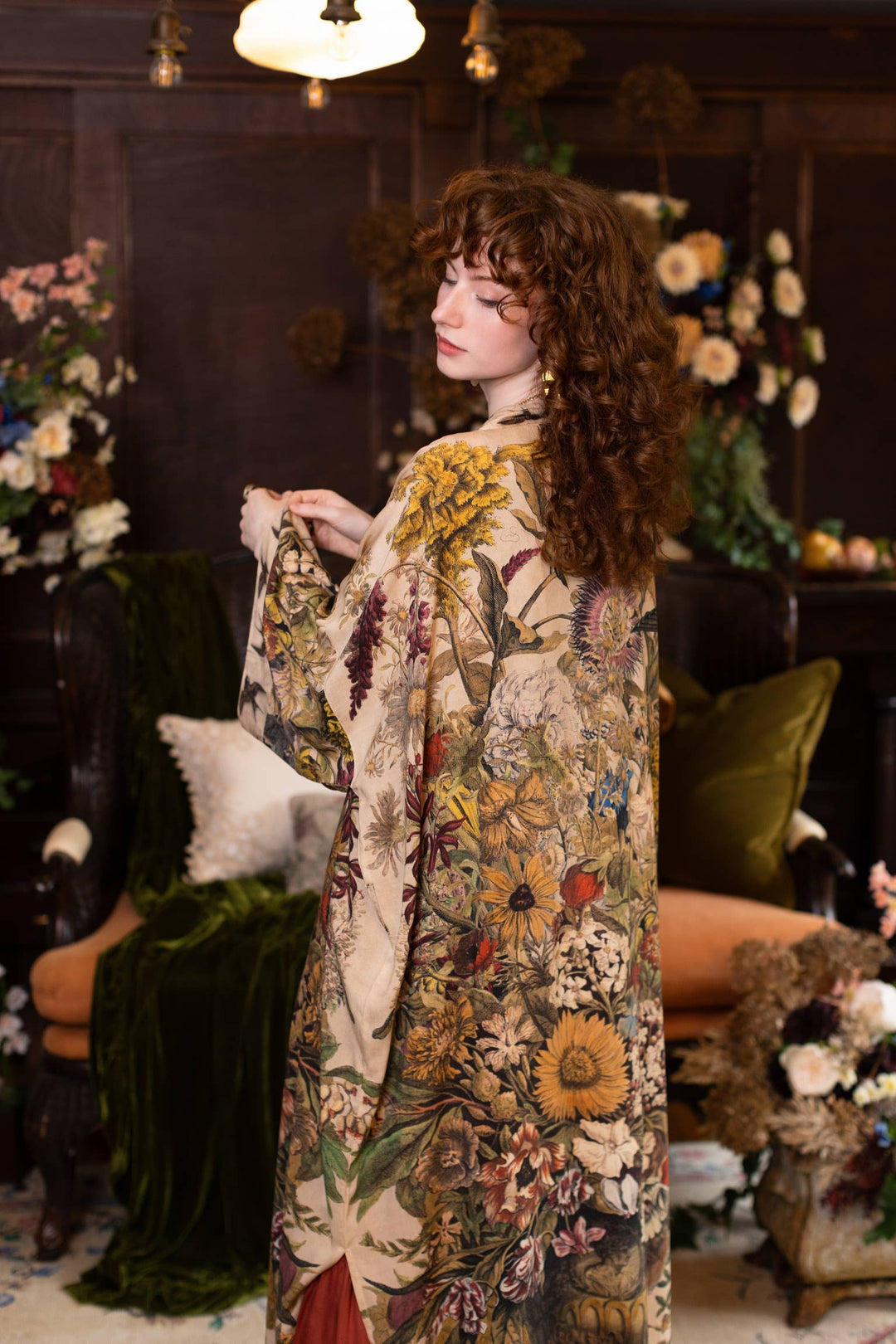Golden Hour Opera Duster Kimono Robe w/  Floral Print