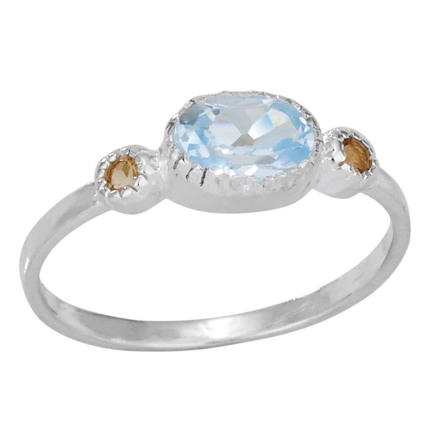 Blonde Citrine Over Blue Topaz Sterling Silver Ring - Bali