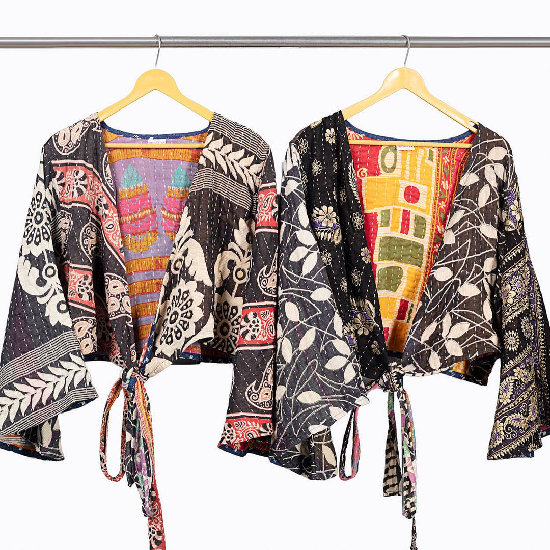 Reversible Black Kantha Butterfly Top