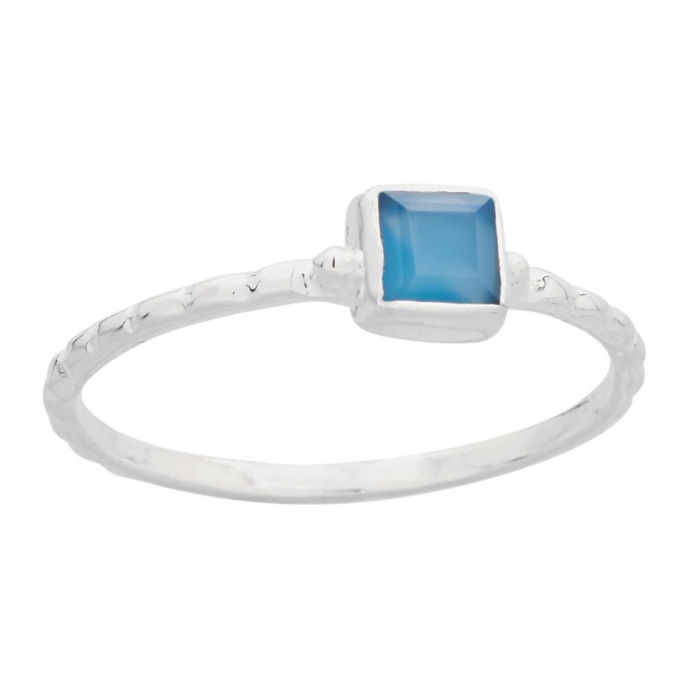 Tiny Square Chalcedony Sterling Silver Ring