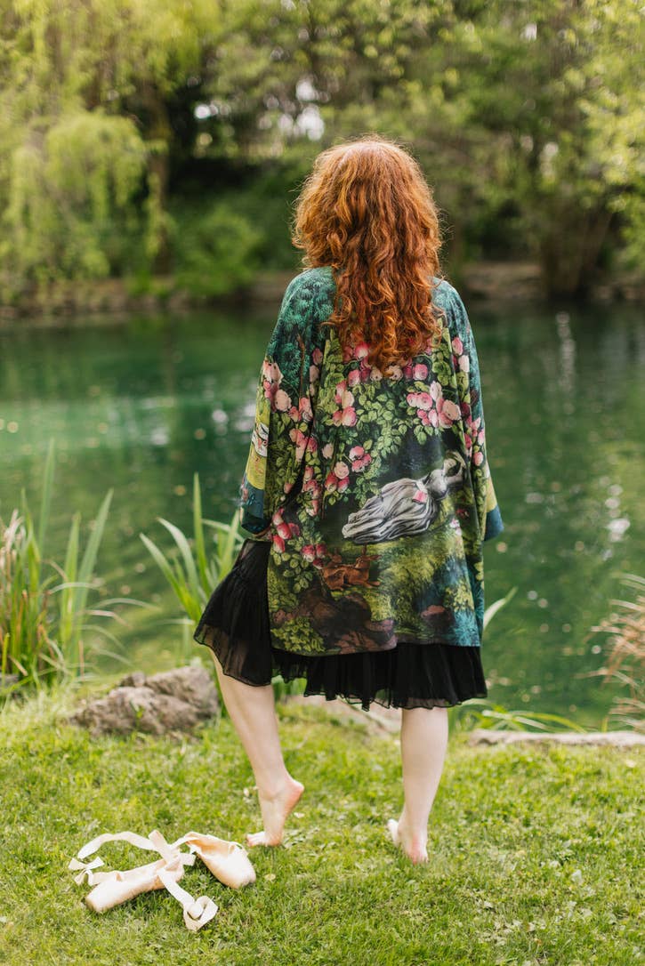 The Daydreamer Matinée Duster Kimono w/ Roses & Rabbits