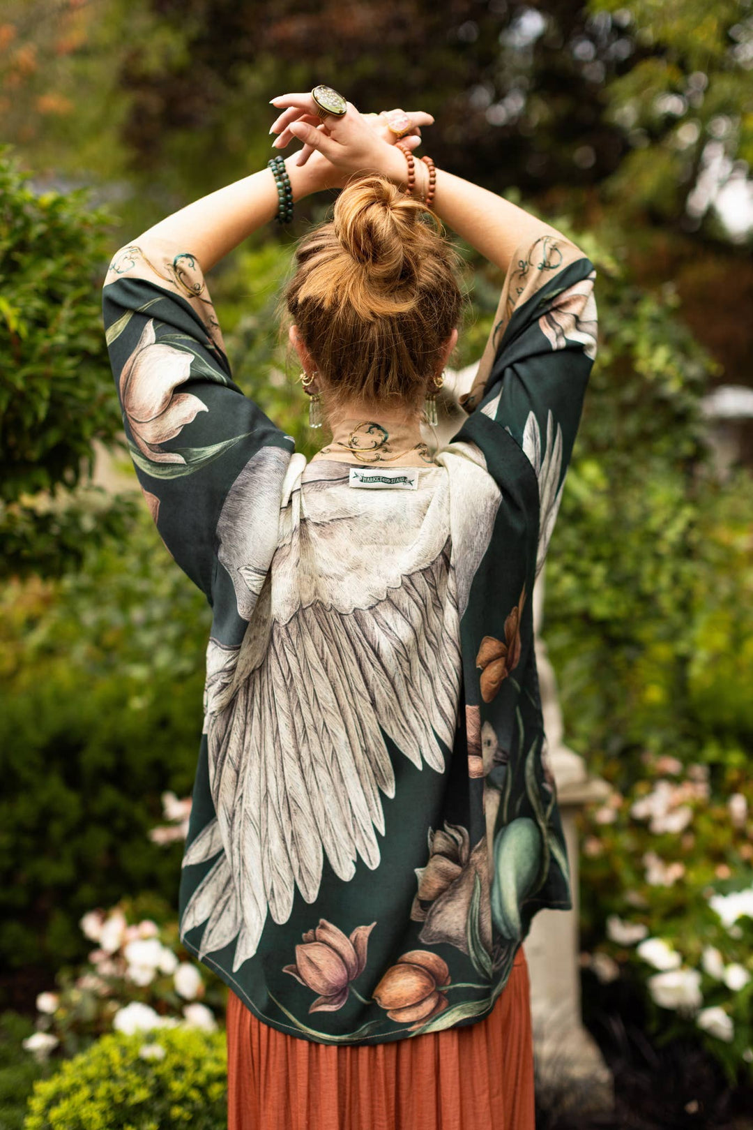 Under My Wing Pixie Crop Kimono w/ Swan & Feathers