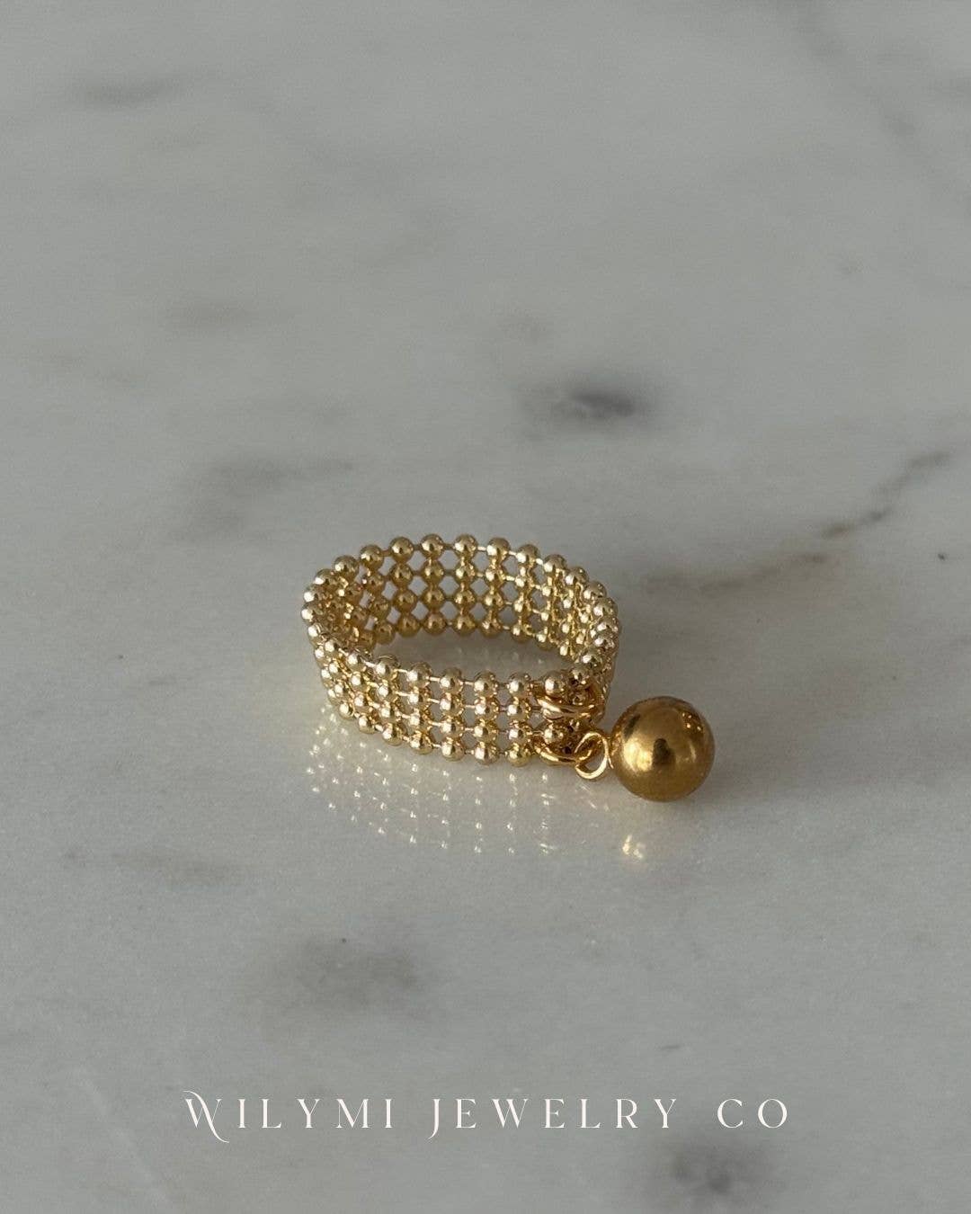 Gold Filled Orbit Droplet Ring | Flexible Band | Custom Size