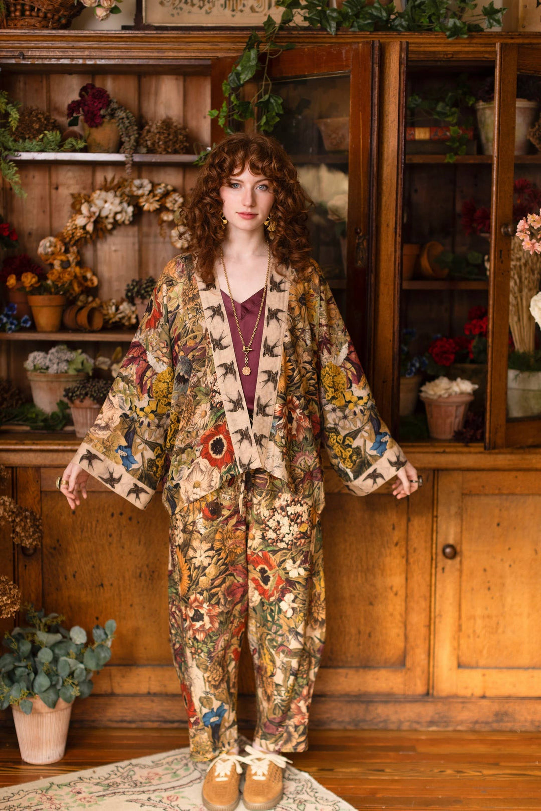 Golden Hour Linen Cropped Artist Pant w/ Floral Print