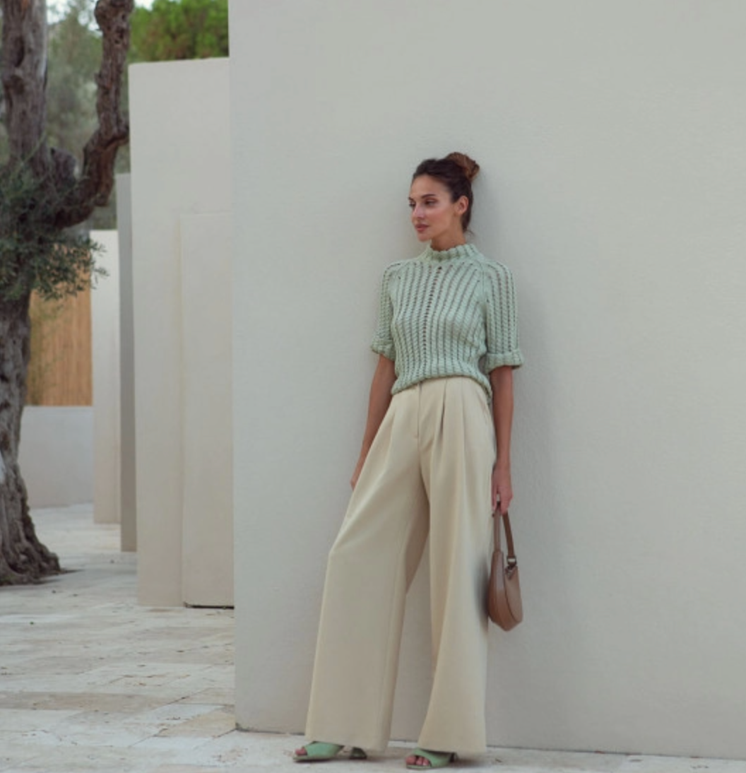 Fringed crochet-knit cotton jumper with short sleeve Provenc
