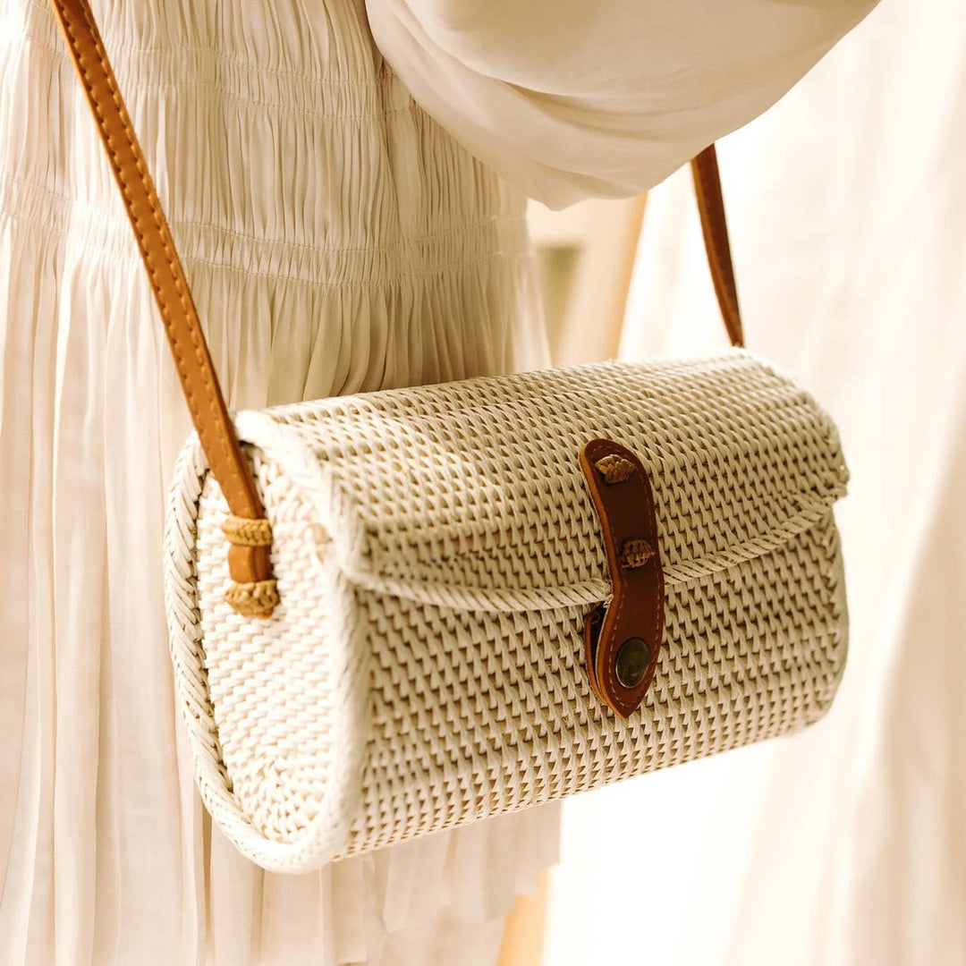 Rattan Bag Purse Wallet Clutch (White) - Bali Straw Wicker