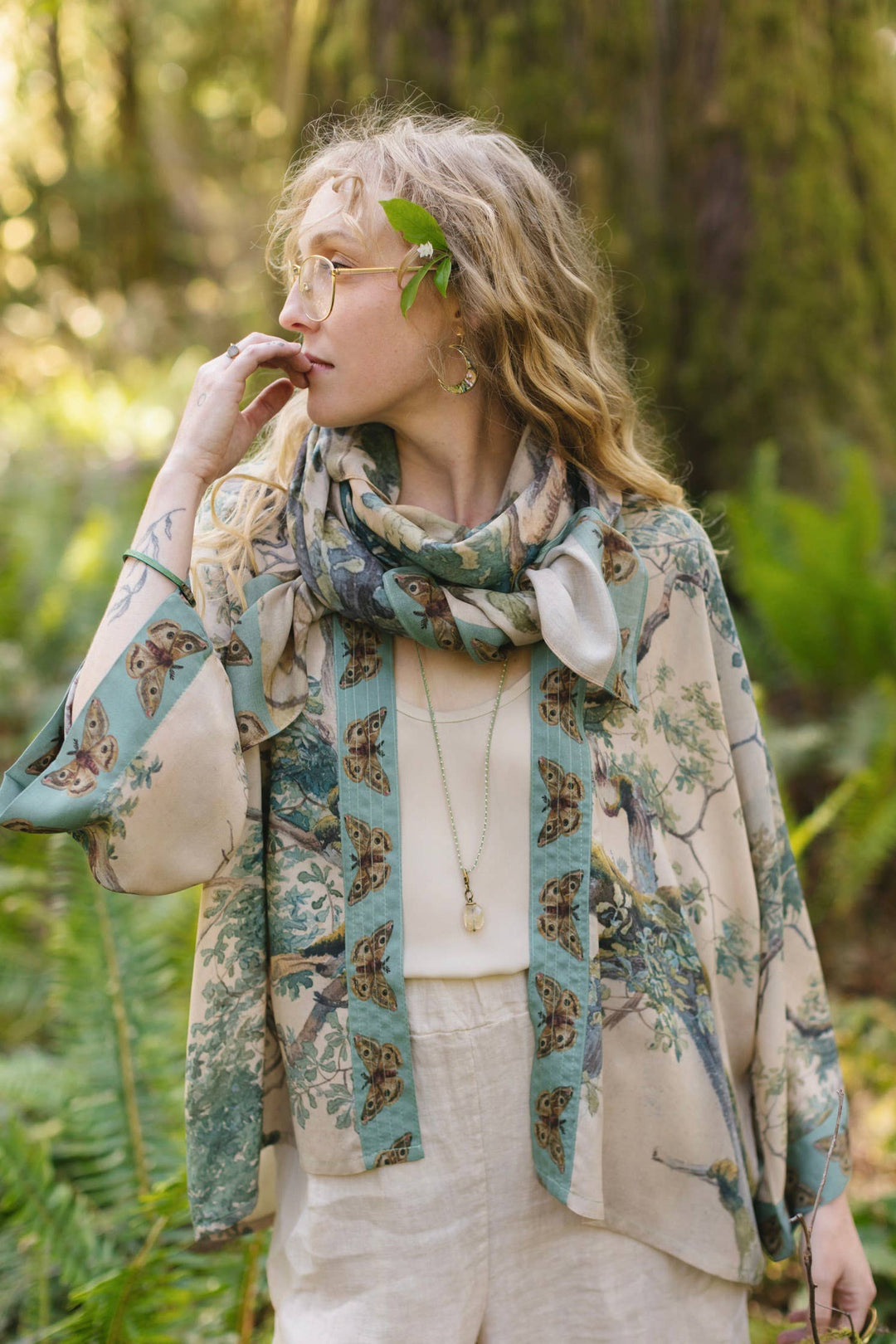 Earth & Sky Pixie Duster Cropped Kimono w/ Trees - Canada