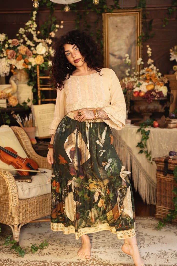 Labour of Love Maxi Length Atelier Skirt w/ Florals & Violin