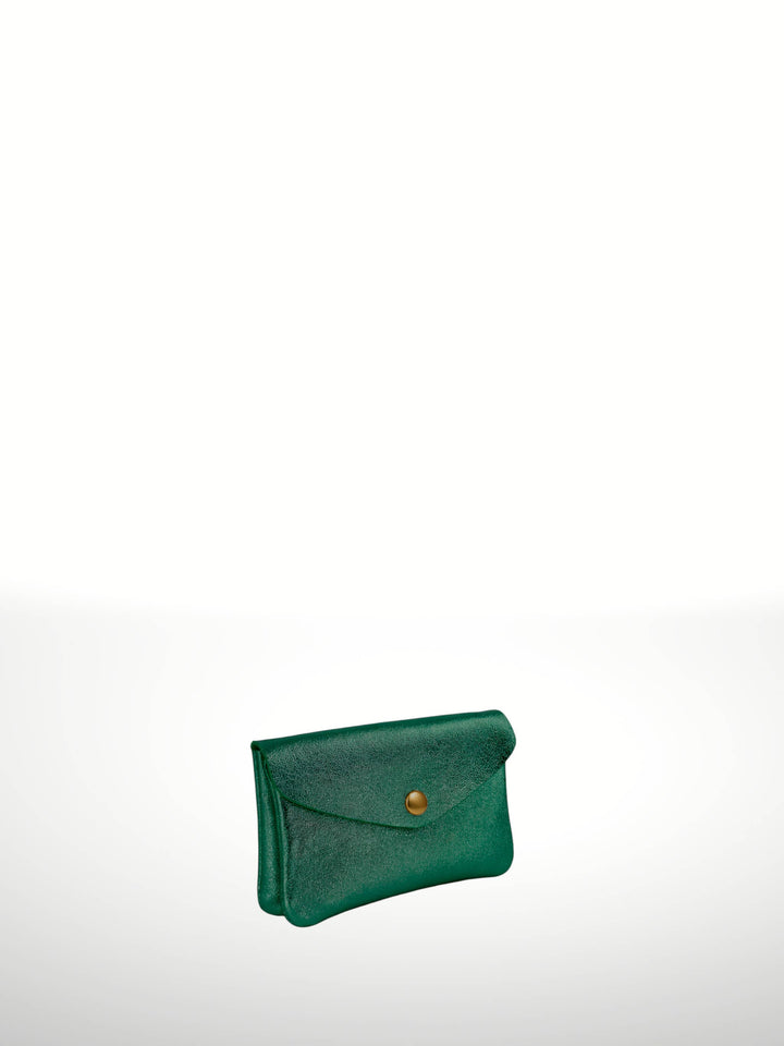 Green clutch bag on a white background