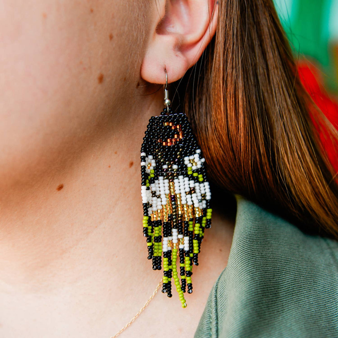 Gold Moonlight Moth Fringe Earrings - Guatemala