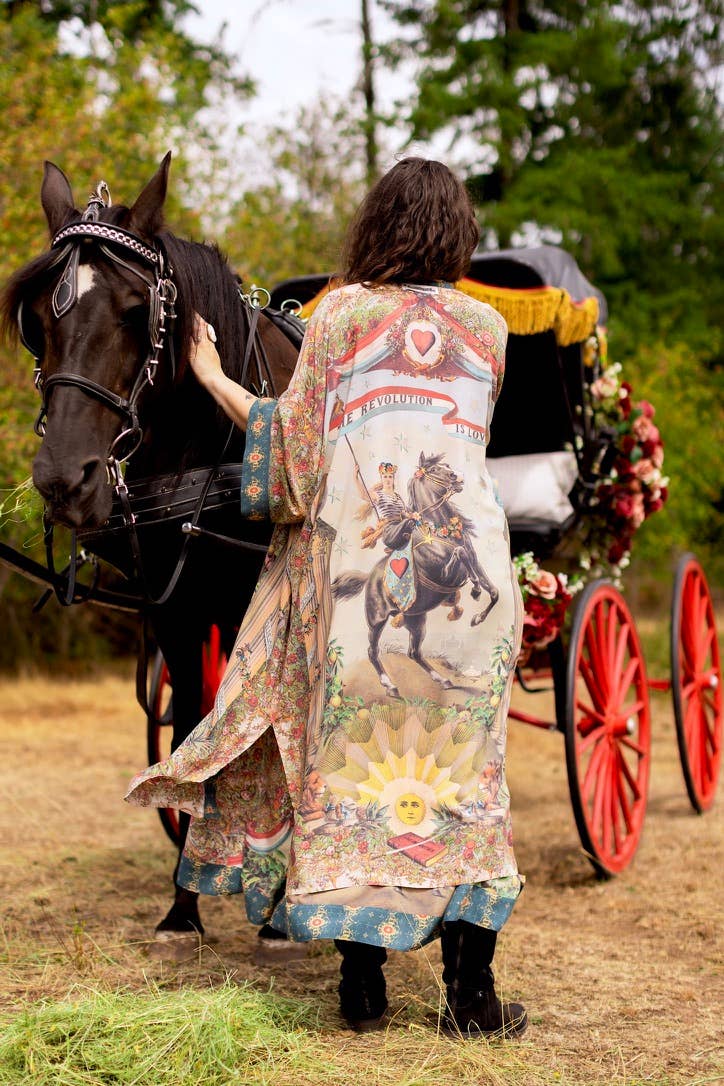 Love Revolution Opera Duster Kimono Robe w/ horse & florals - Canada