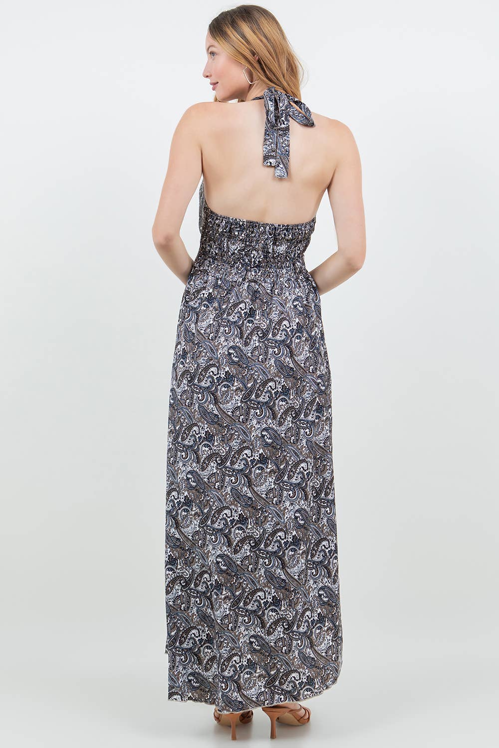 Silky Long Paisley Halter Dress - Napal