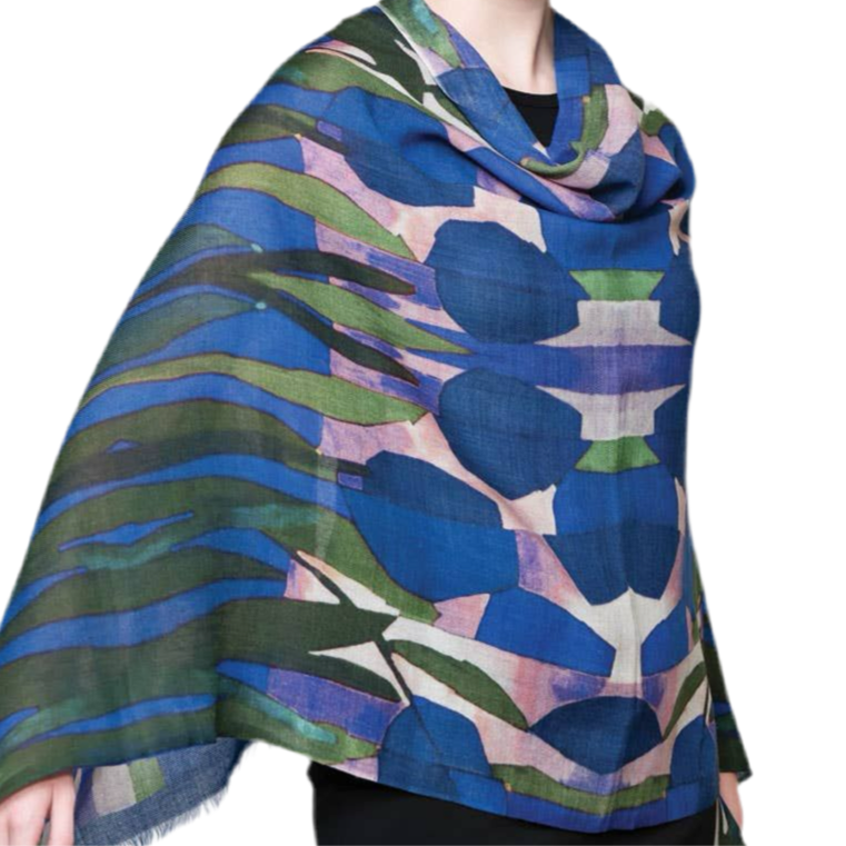 Navita Fine Wool Shawl, Navy & Green - India