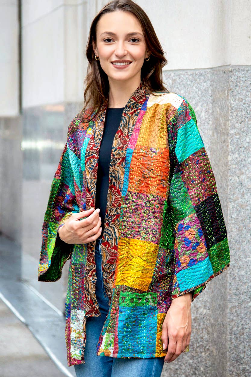 Reversible Kantha Silk Kimono Jacket