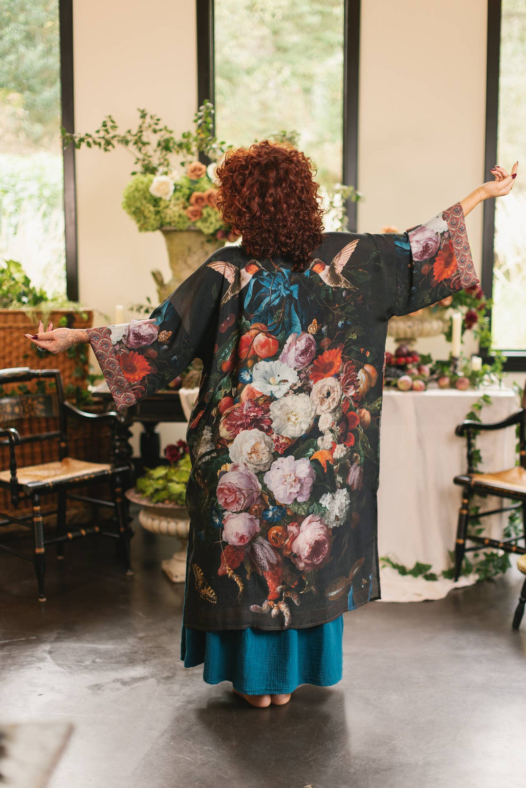 Flight of Fancy Opera Duster Kimono Robe Hummingbird Print - Canada