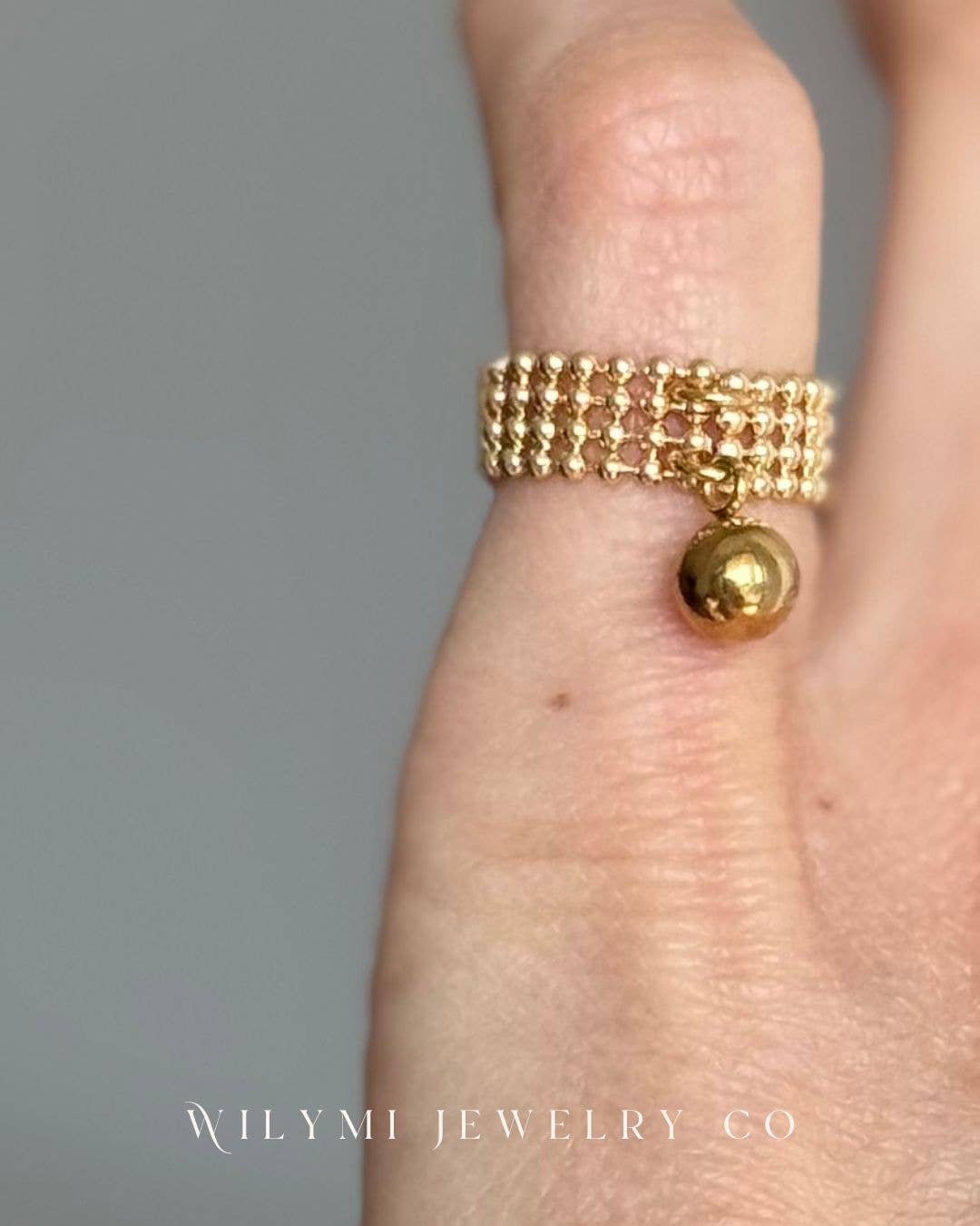 Gold Filled Orbit Droplet Ring | Flexible Band | Custom Size