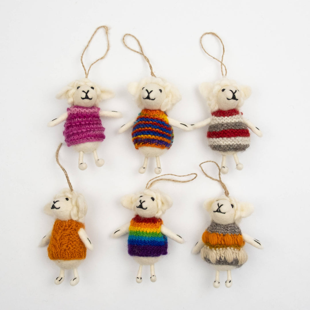 Ornament - Sheep with Knit Sweater - India