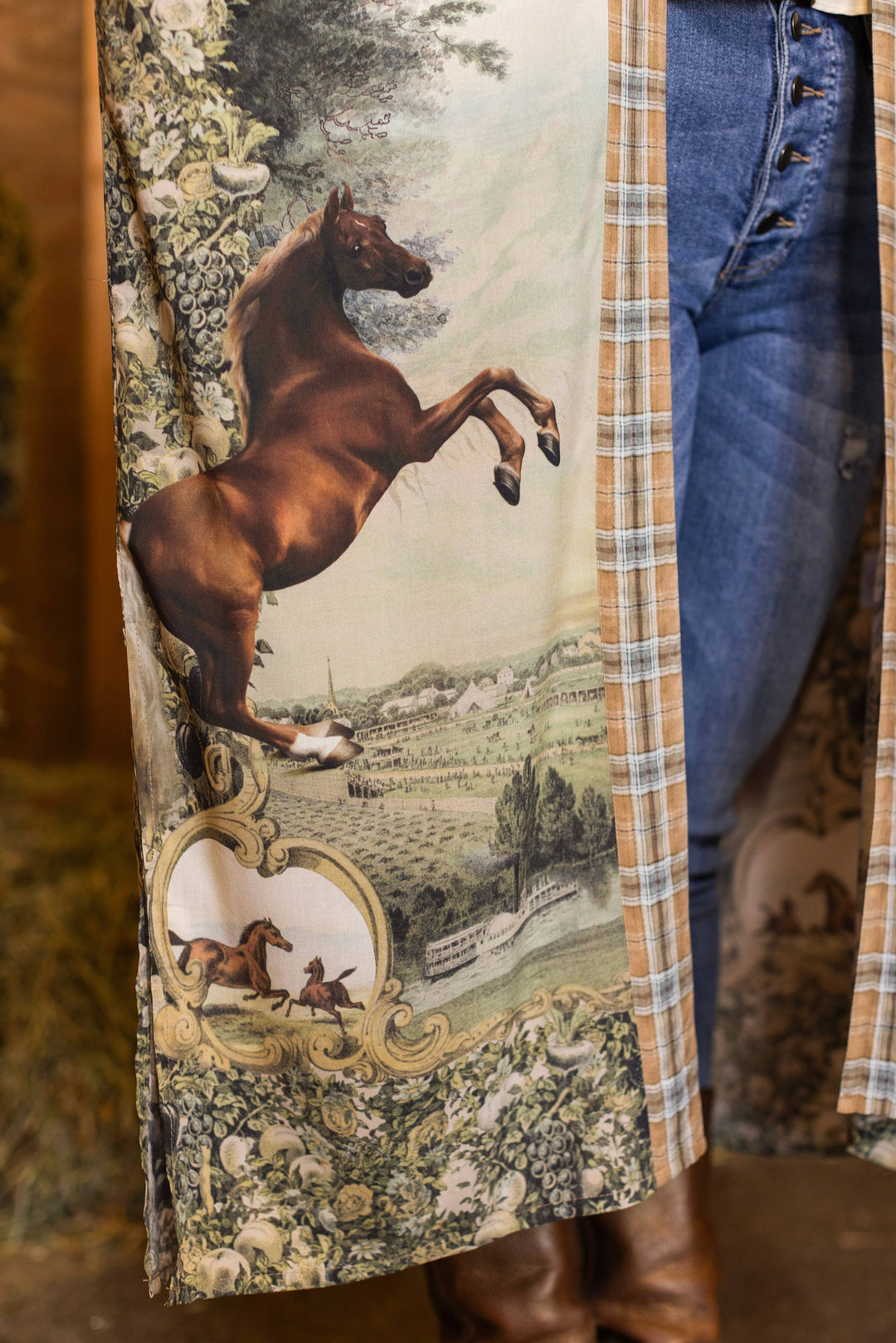 Born to Run Opera Duster Kimono Robe w/ Horse & Flower Print - Canada