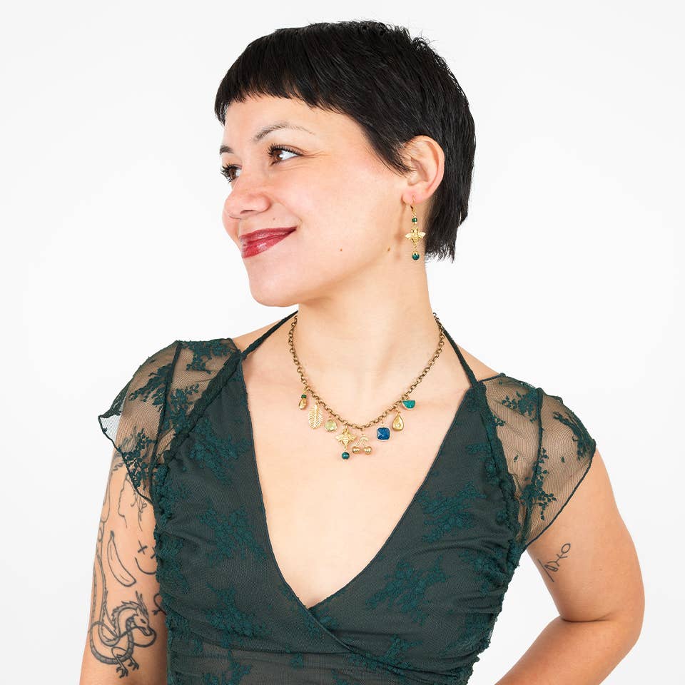 Brass and Stone Charm necklace -  Guatemala