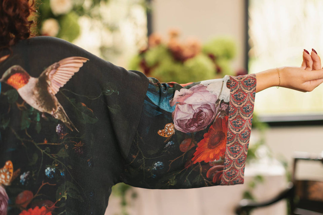Flight of Fancy Opera Duster Kimono Robe Hummingbird Print - Canada