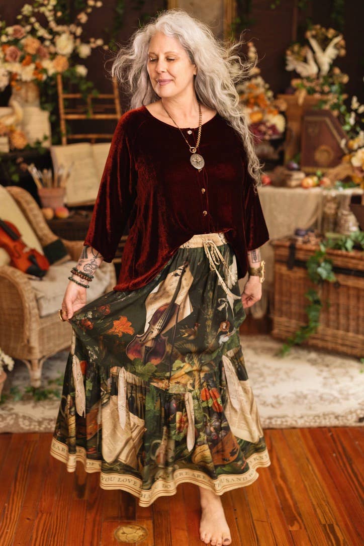 Labour of Love Maxi Length Atelier Skirt w/ Florals & Violin