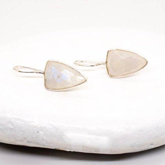 Triangle Moonstone & Sterling Earrings - India
