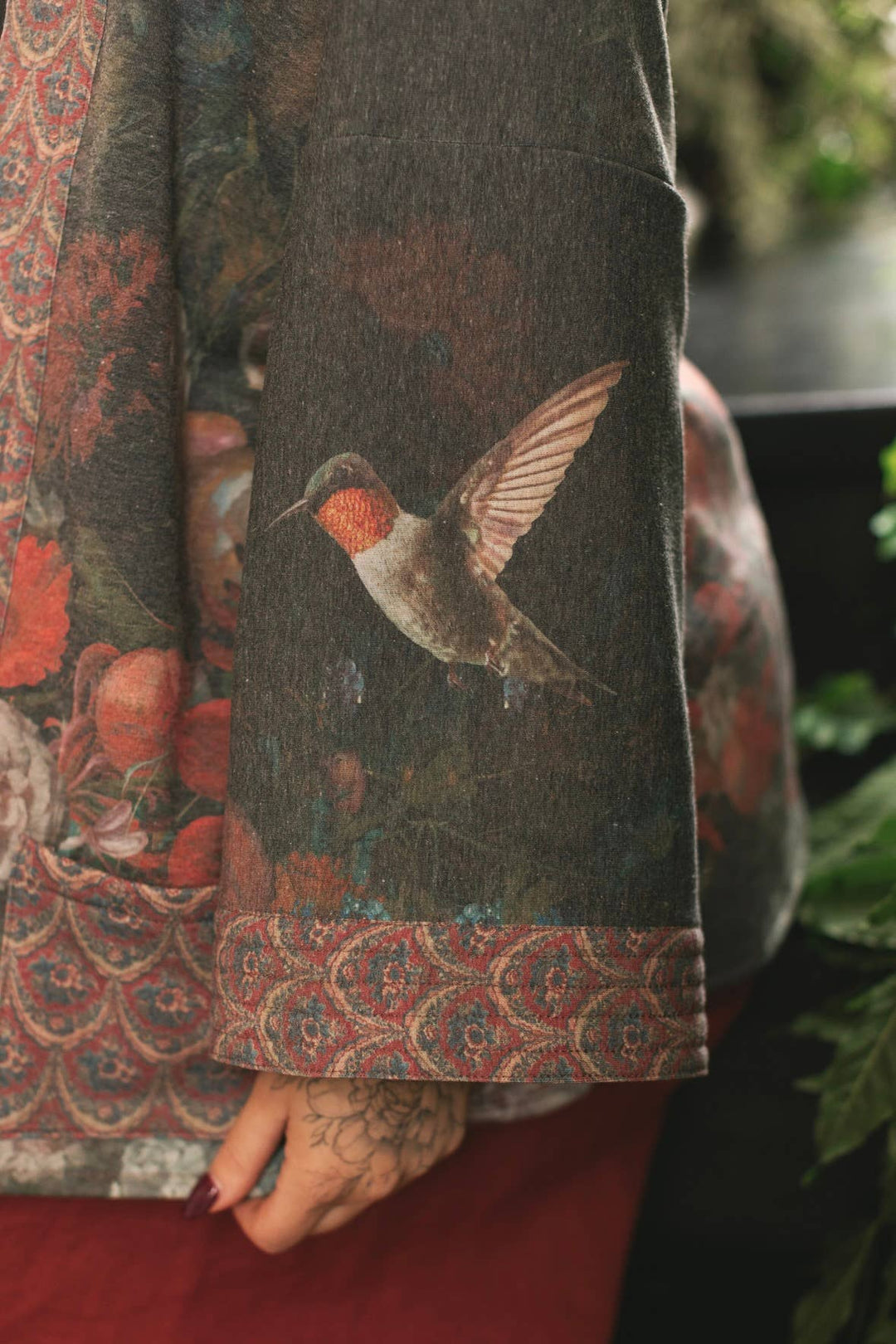 Flight of Fancy Fleece Cottage Cardigan Jacket w/Hummingbird