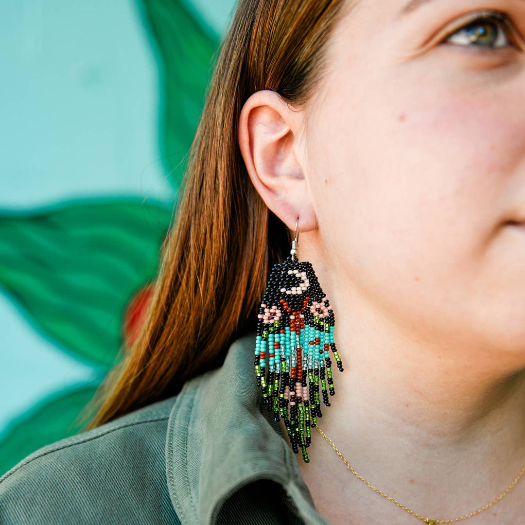 Blue Moonlight Moth Fringe Earrings - Guatemala