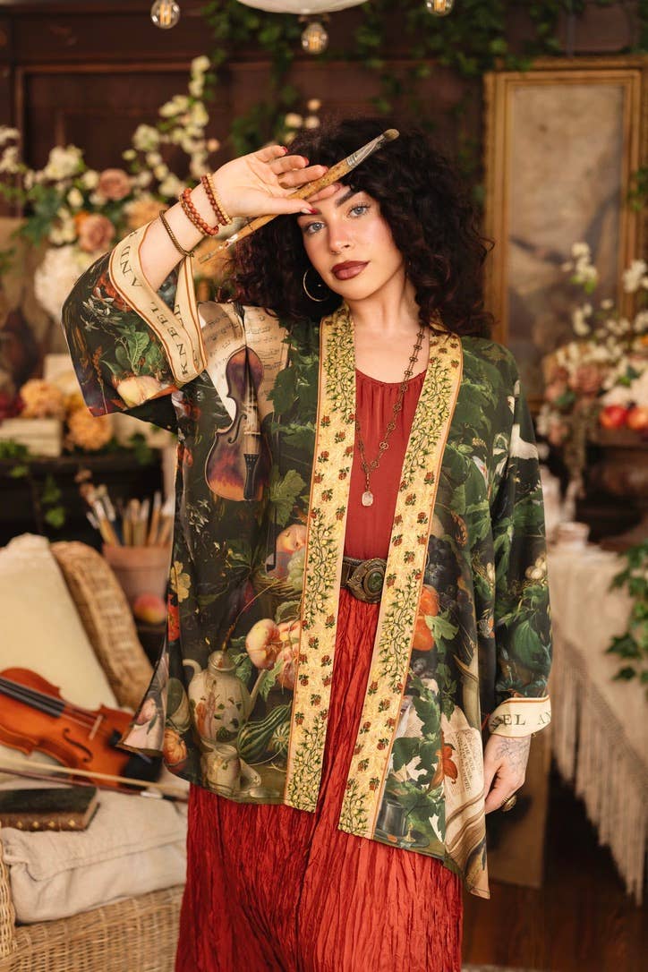 Labour of Love Matineé (mid length) Duster w/ Florals & Violin