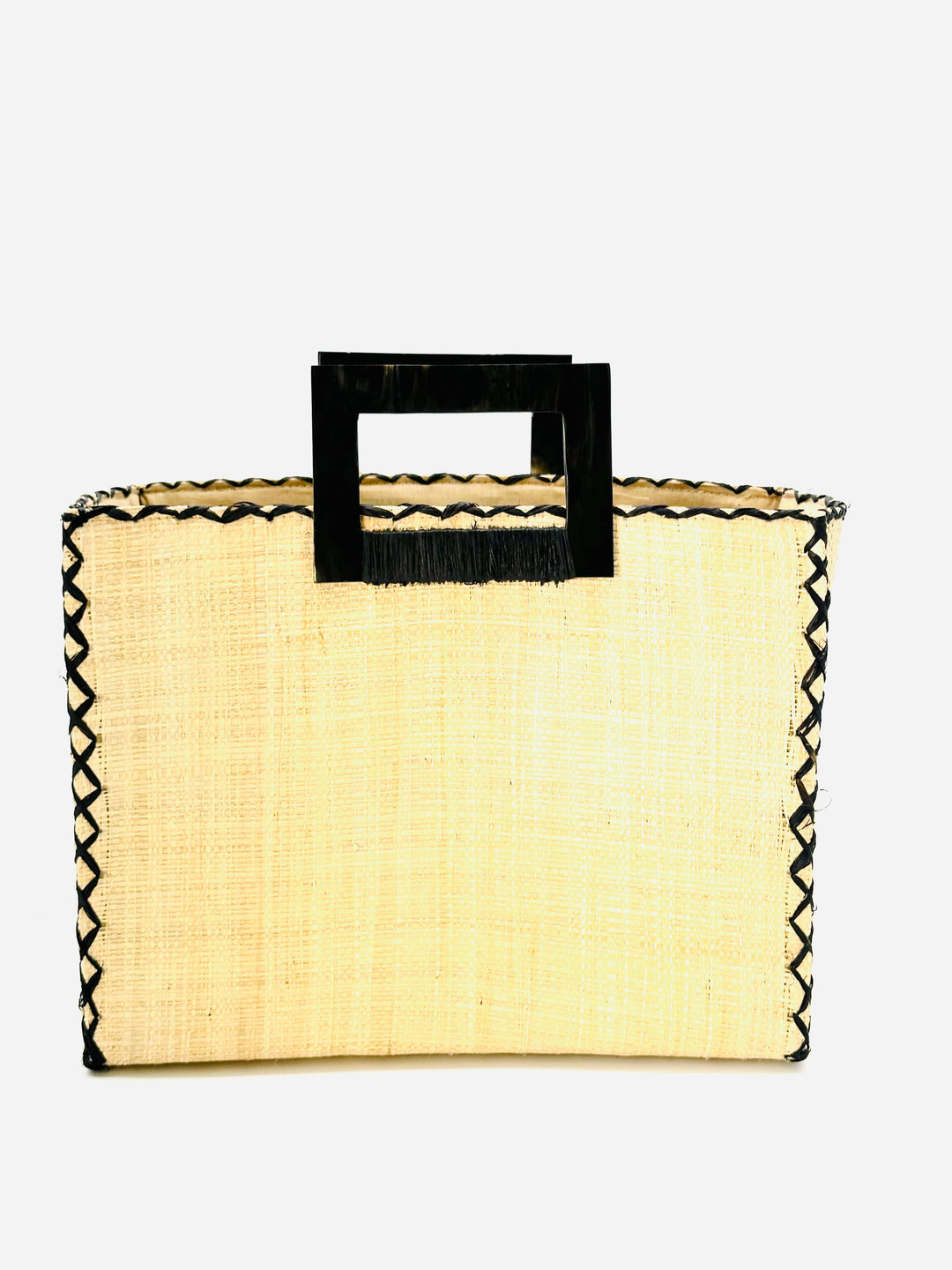Stevie Square Straw Handbag with Horn Handles