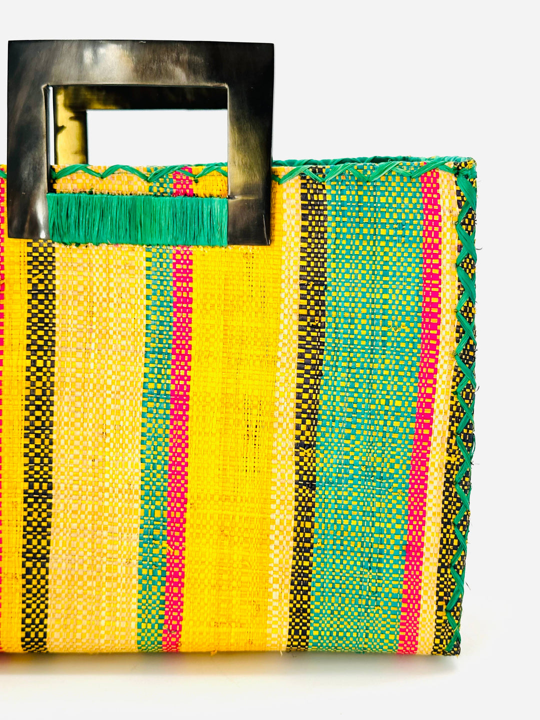 Stevie Square Straw Handbag with Horn Handles