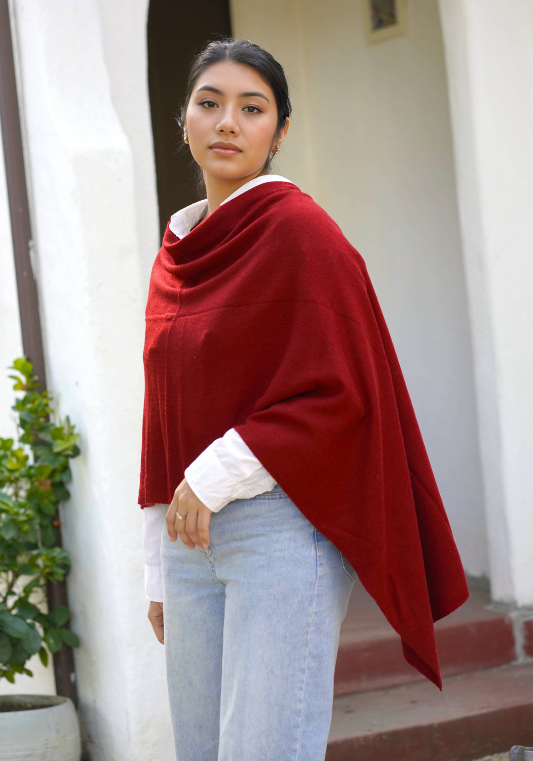 Cashmere Poncho-Burgundy