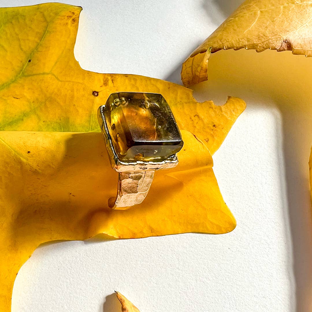 Mosaic Cube Ring - Gold & Tortoise Mosaic - USA