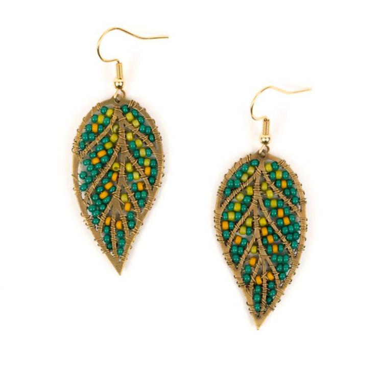 Beaded Leaves Earring - Guatemala