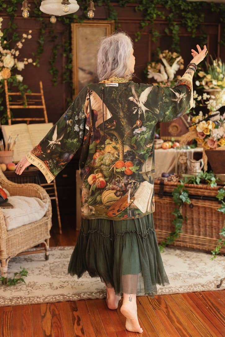 Labour of Love Matineé (mid length) Duster w/ Florals & Violin