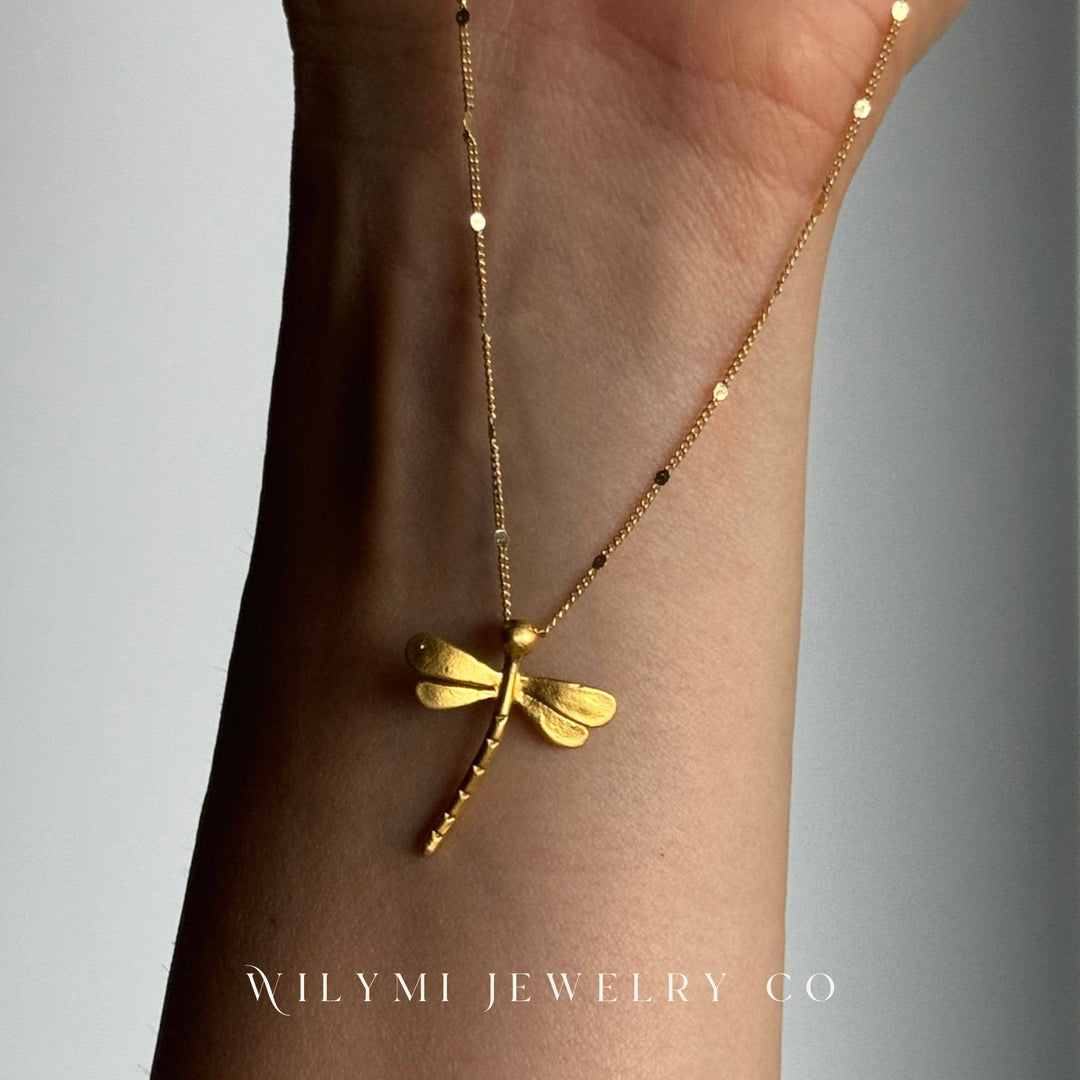 Mini Dragonfly Necklace | Gold Filled | Sparkling
