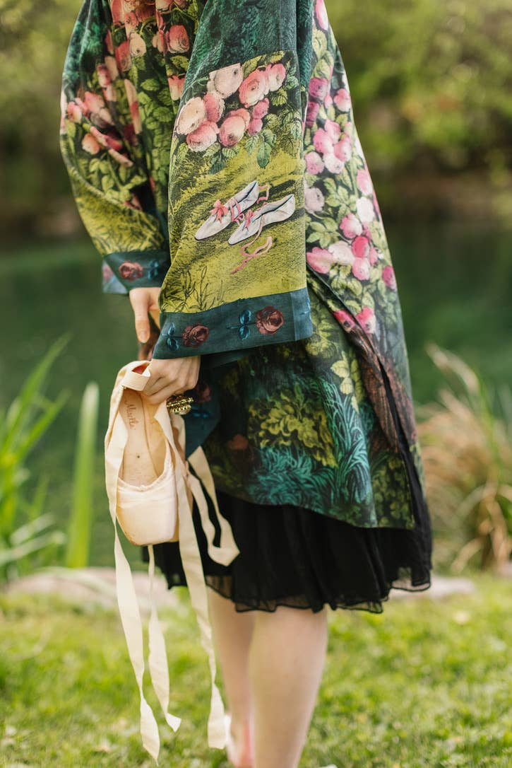 The Daydreamer Matinée Duster Kimono w/ Roses & Rabbits