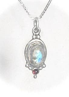In Another World Moonstone Garnet Sterling Silver Necklace