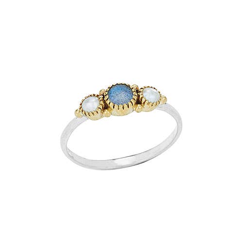 Ocean Treasure Sterling Silver Labradorite and Pearl Ring