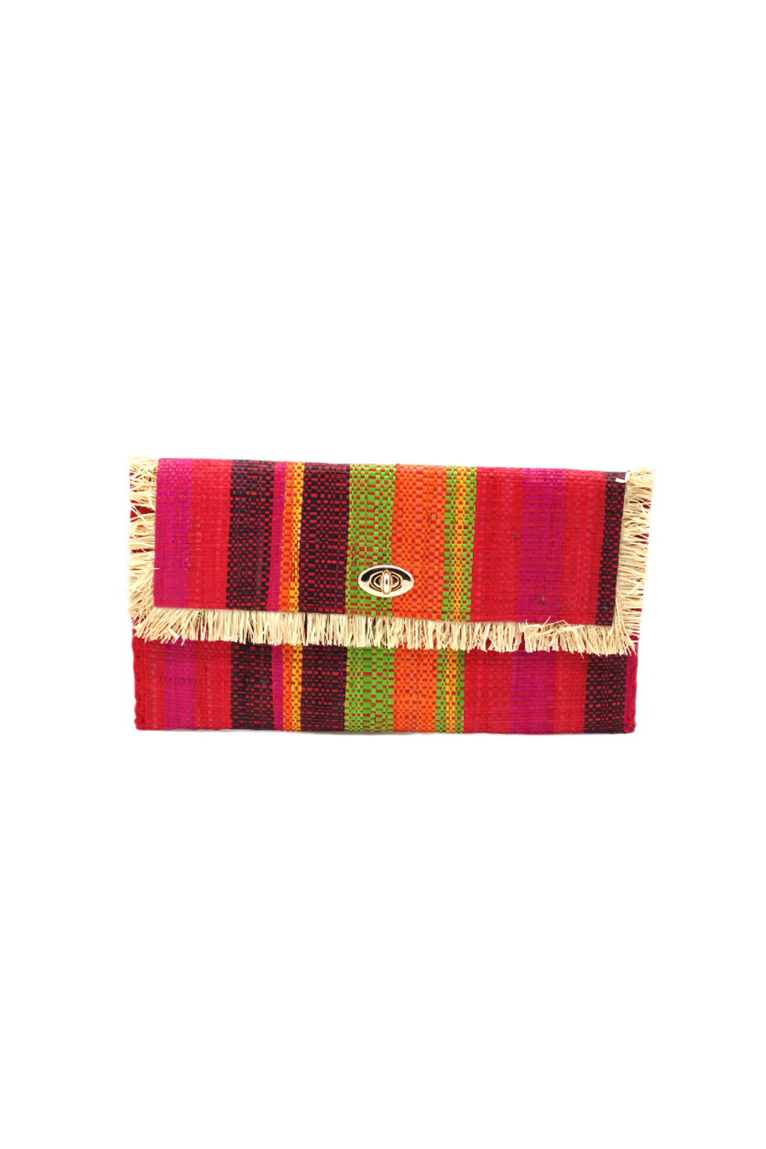 Sophie Raffia Straw Envelope Clutch Purse with Raw Fringe