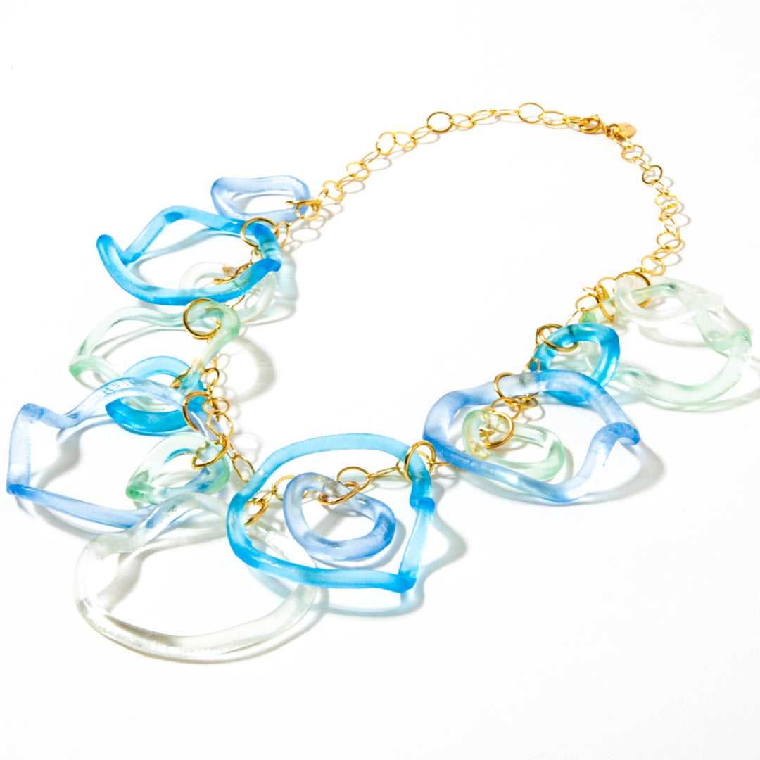 WAVE RUFFLE NECKLACE OCEAN COLORS Gold Fill