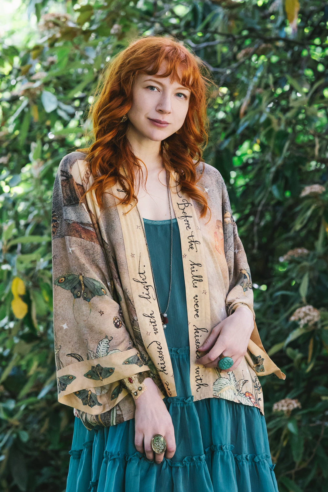 Lovelight Pixie Cropped Kimono w/ Woodland Swallow & Stars - Canada