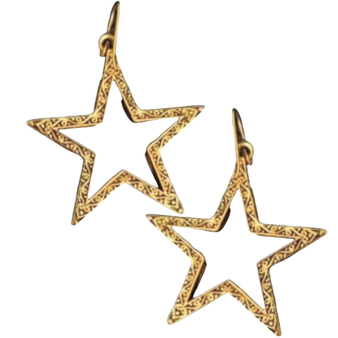 Hollywood Extra Large Star Brass Dangle Earrings