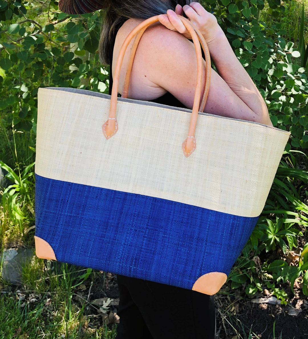 Trinidad Two Tone Straw Basket Bag