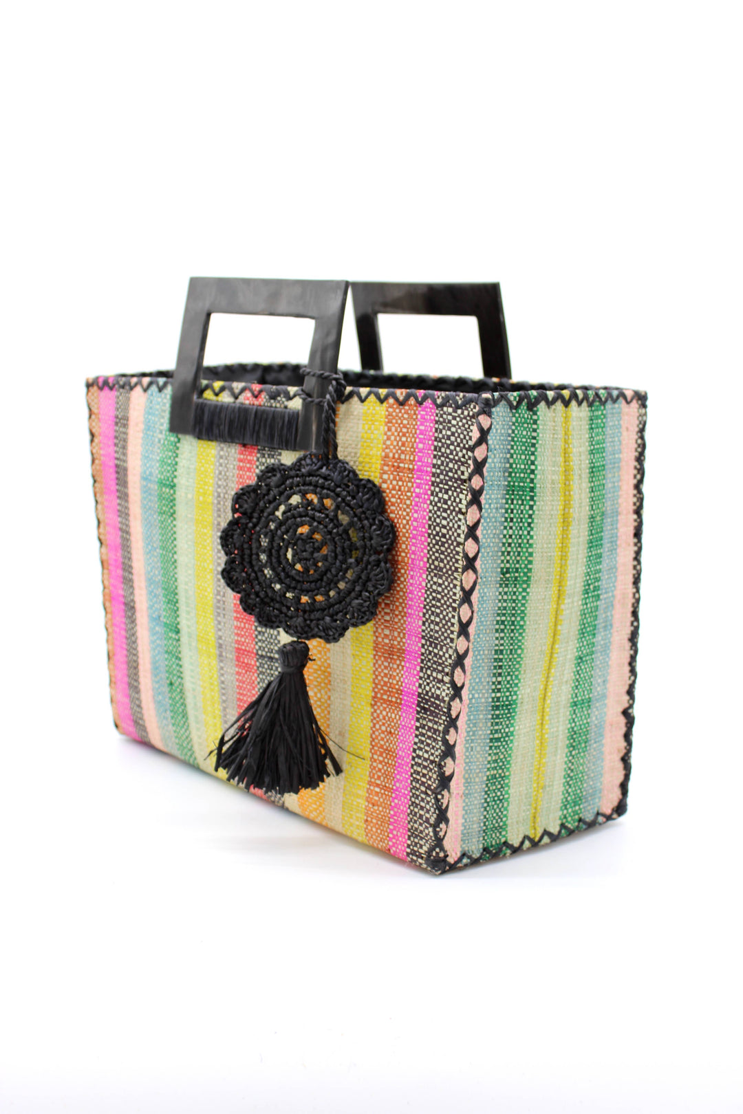 Stevie Square Straw Handbag with Horn Handles
