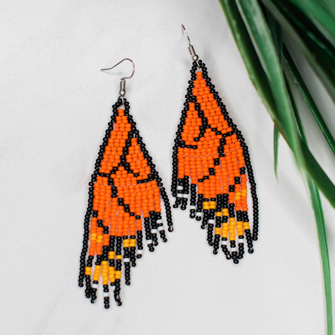 Orange Monarch Butterfly Wing Fringe Earrings - Guatamala