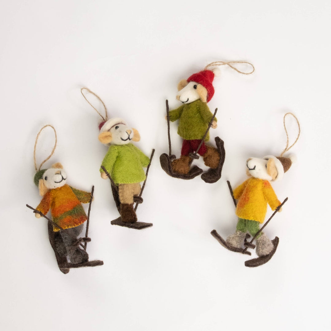 Ornament - Christmas Decor - Mouse on Skis, Assorted