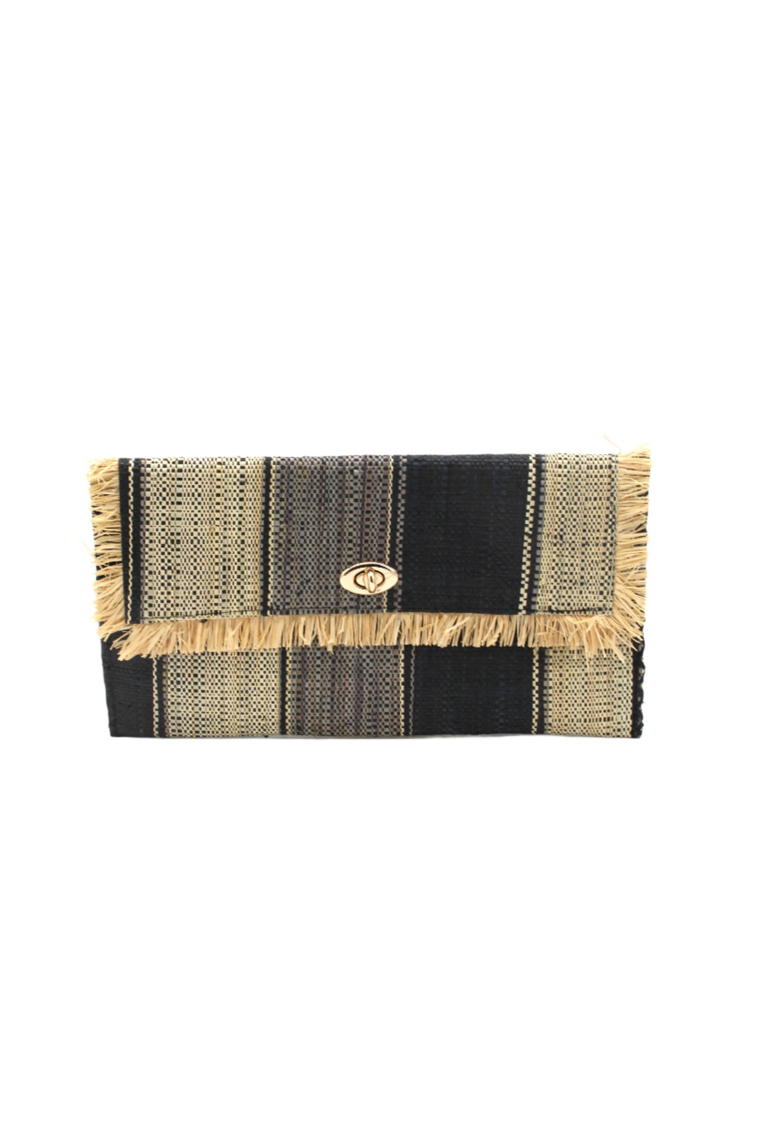 Sophie Raffia Straw Envelope Clutch Purse with Raw Fringe