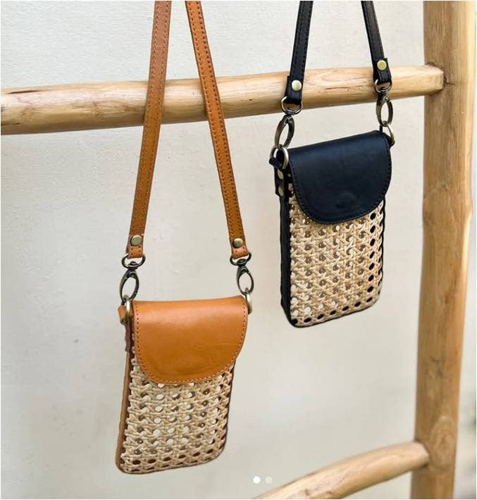 Rattan Cane Cell Phone Crossbody Bag - Bali