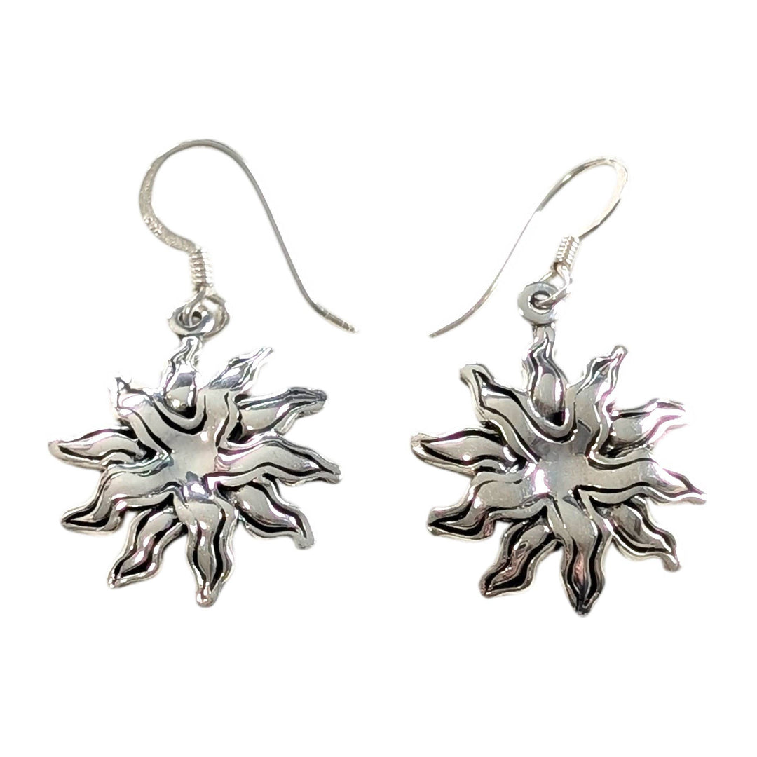 SALE Sunburst Sterling Silver Dangle Earrings